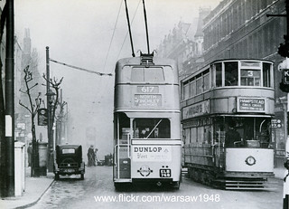 Holborn tram terminus, Gray's Inn Road 1938 - trolleybuses replace trams | by Warsaw1948